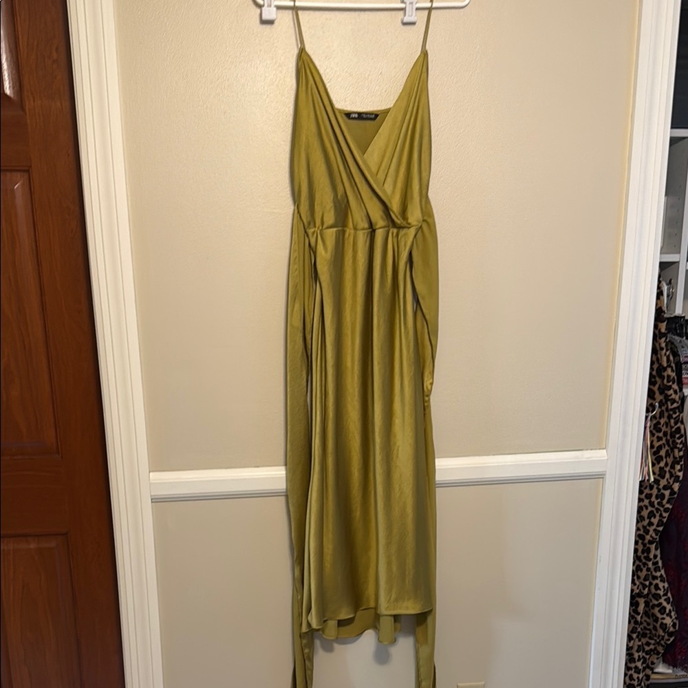 Zara Green Wrap Tie Front High Low Dress size M